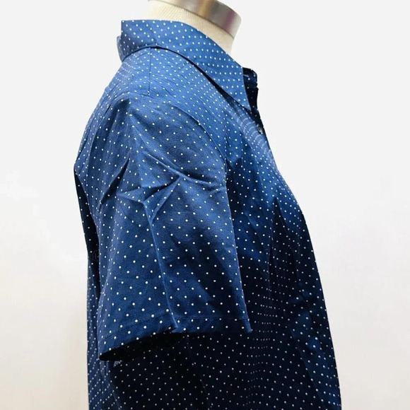 MOJO Women Short Sleeve Button Down Collared Polka Dots Blue/White Shirt Size 1X - Picture 6 of 11